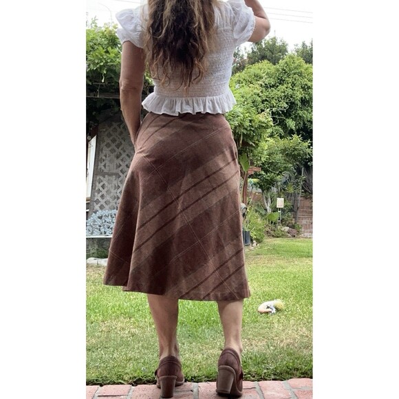 vintage tan Tartan ‎  Wool Blend Skirt Size 9 Petite pockets 70’s - Picture 4 of 14